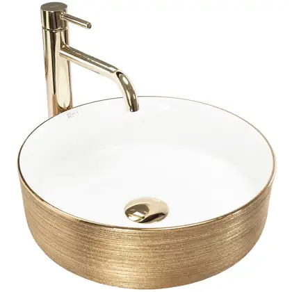 Умывальник (раковина) REA SAMI WHITE BRUSHED GOLD накладной (REA-U6630)