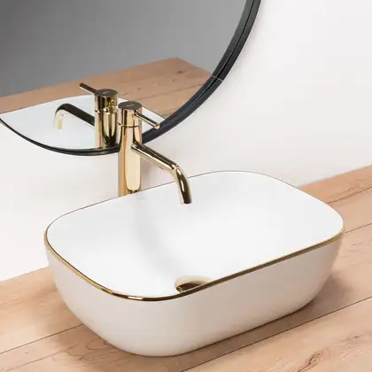 Умывальник (раковина) REA BELINDA WHITE GOLD EDGE накладной (REA-U8736)