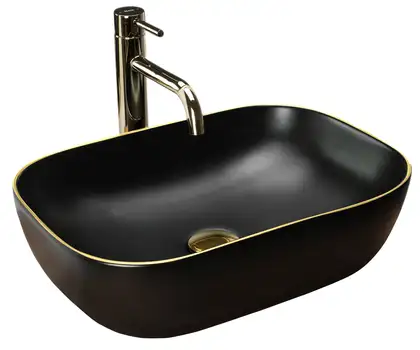 Умывальник (раковина) REA BELINDA BLACK MATT GOLD EDGE накладной (REA-U9659)