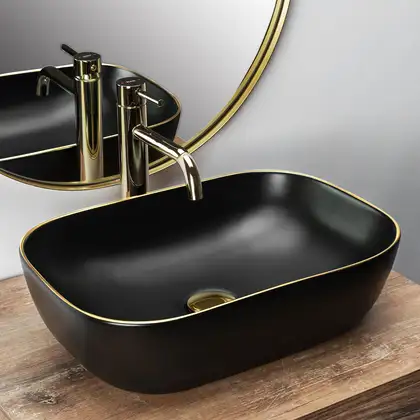 Умывальник (раковина) REA BELINDA BLACK MATT GOLD EDGE накладной (REA-U9659)