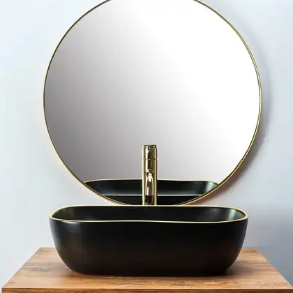 Умывальник (раковина) REA BELINDA BLACK MATT GOLD EDGE накладной (REA-U9659)