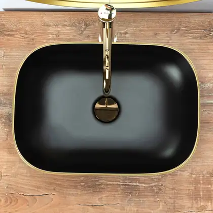 Умывальник (раковина) REA BELINDA BLACK MATT GOLD EDGE накладной (REA-U9659)