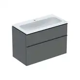 Тумба с раковиной Geberit iCon slim rim 90 см, корпус и фасад - лава мат / ручки - лава мат 502.337.JK.1