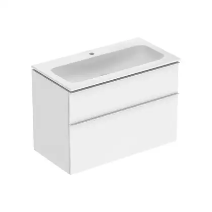 Тумба с раковиной Geberit iCon slim rim 90 см, корпус и фасад - белый мат / ручки - белый мат 502.337.01.3