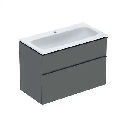 Тумба с раковиной Geberit iCon slim rim 90 см, корпус и фасад - лава мат / ручки - лава мат 502.337.JK.1