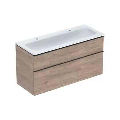 Тумба с раковиной Geberit iCon slim rim 120 см, корпус и фасад - орех тёмный / ручки - лава мат 502.338.JR.1