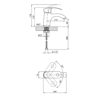 Kroner Konstante C010A Змішувач для раковини, хром (Konstante-C010A)