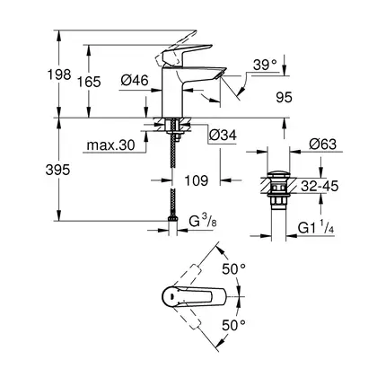 Grohe Start Змішувач для раковини S-Size, хром (23550002)
