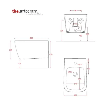 Біде підвісне Artceram A16 36x52, grigio oliva (ASB001 15; 00)