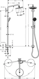 Hansgrohe Croma 220 Душова система, хром (27224000)