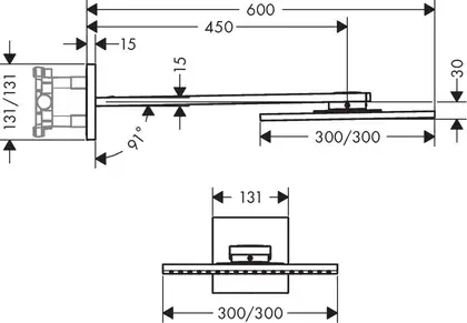 Верхній душ з тримачем Axor ShowerSolutions 300х300 2jet, хром (35318000)
