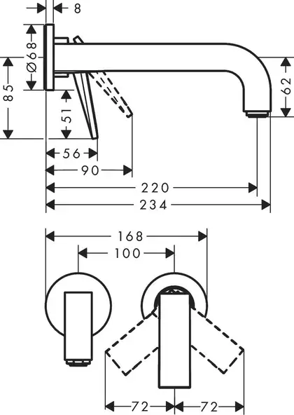 Змішувач для умивальника Axor Citterio 220 Lever rhombic cut зі стіни, Chrome (39181000)