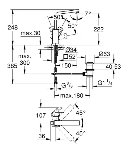 Grohe Eurocube Змішувач для раковини, L-розмір, хром (2313500E)