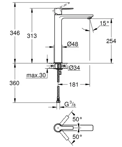 Змішувач для раковини Grohe Lineare XL-Size високий, графіт (23405AL1)