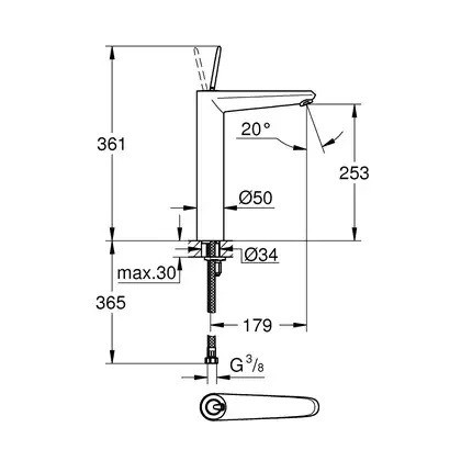 Змішувач одинважільний для раковини Grohe Eurodisc Joy XL-size (23428000)
