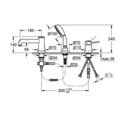 Змішувач на борт ванни Grohe Bau Classic на 3 отвори, хром (25118000) Змішувач на борт ванни Grohe Bau Classic на 3 отвори, хром (25118000)