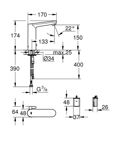 Змішувач для умивальника Grohe Eurosmart L-Size Cosmopolitan E 6V, хром (36422000)