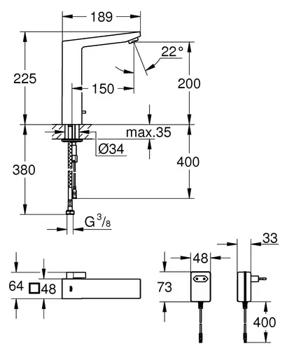 Інфрачервоний змішувач для раковини 1/2 GROHE Eurocube E 6V (36441000)