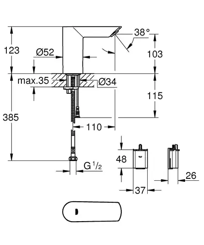 Grohe Bau Cosmopolitan E Смеситель для умывальника, хром (36452000)