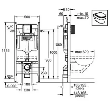 Grohe Rapid SL Система инсталляции для унитаза, хром (38721001)