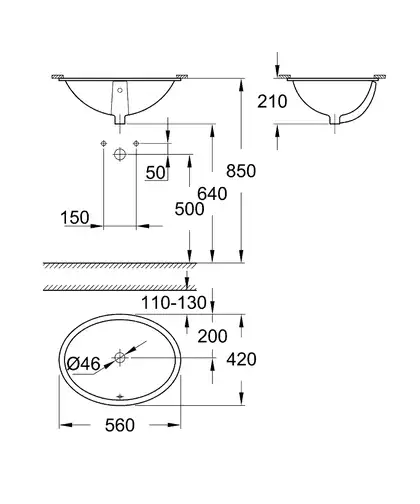 Grohe Bau Ceramic Вбудована раковина 55, біла (39423000)
