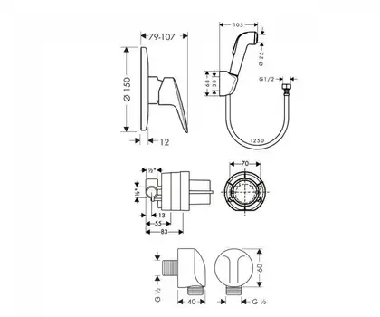 Гігієнічний душ Hansgrohe Logis з душовою лійкою, хром (3B111219) Гігієнічний душ Hansgrohe Logis з душовою лійкою, хром (3B111219)