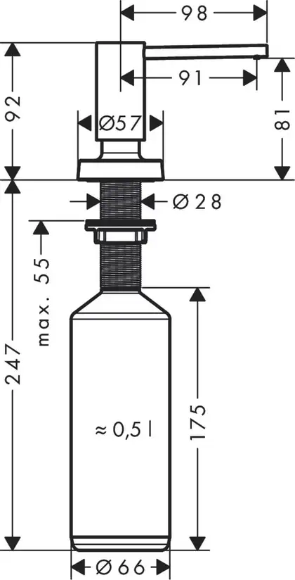 Дозатор кухонний Hansgrohe A51 виразний 500 ml, хром (40448000) Дозатор кухонний Hansgrohe A51 виразний 500 ml, хром (40448000)