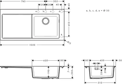 Кухонна мийка Hansgrohe S514-F450 1050х510 поличка зліва, Stonegrey (43314290)