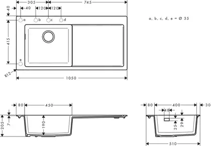 Кухонна мийка Hansgrohe S5110-F450 1050х510 поличка праворуч, Concretegrey (43330380)