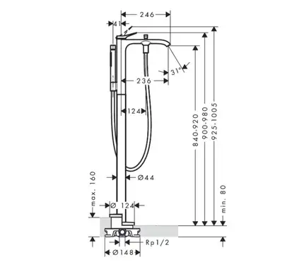 HANSGROHE Vivenis Змішувач для ванни підлоговий, чорний (75445670)