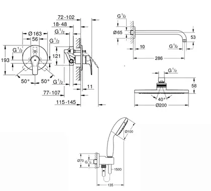 Душова система прихованого монтажу зі змішувачем Grohe Eurosmart New (UA25183004)