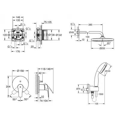 Grohe Eurosmart New Tempesta 250 Душова система, хром (UA26416SC3)