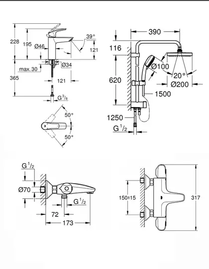 Набір змішувачів для ванни та душу з Grohe Eurosmart New + Grohtherm 1000, хром (UA34102TS0)