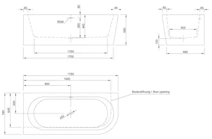Ванна акрилова Knief Wall CR 180х80, білий глянцевий (0100077R06 / 01000910) (0100077R06_01000910)
