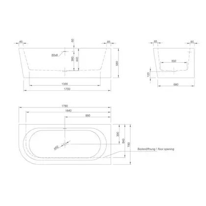 Ванна акрилова Knief Wall Corner Left з щілинним переливом, 180x80 (0100277CL / 010009106S) (0100277CL_010009106S)