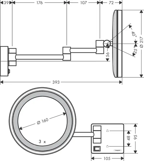 Дзеркало Hansgrohe ADDSTORIS з підсвіткою LED бронзовий матовий (41790140)