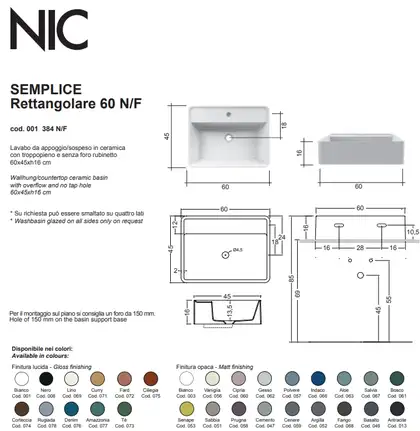 Nic-Design Умивальник на стільницю з переливом Nic Design Semplice 60х45х16 см, Denim глянець N/F (001384076 NF)