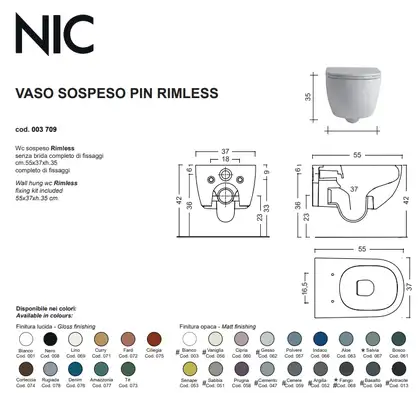 Nic-Design Nic Design Pin Підвісний унітаз, білий матовий (003709003) (003709003_005712003)