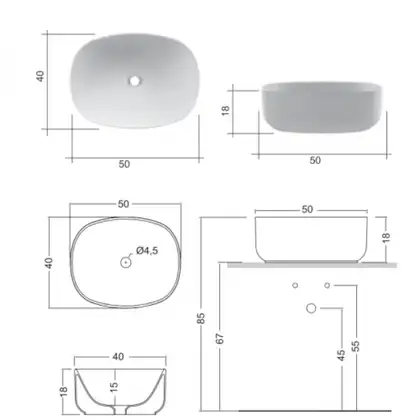 Nic-Design Умивальник на стільницю Nic Design Semplice 50х40х15 см, Argilla матовий (001375052)