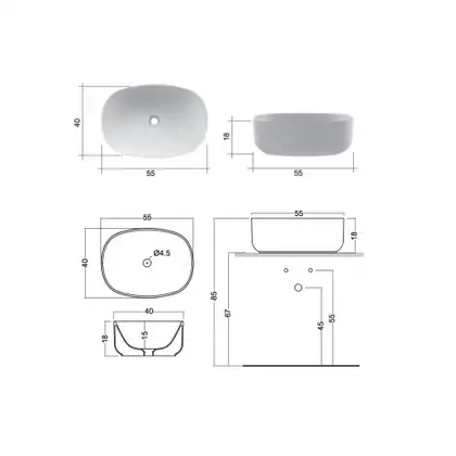 Nic-Design Умивальник на стільницю Nic Design Semplice 55х40х15 см, Argilla матовий (001376052)