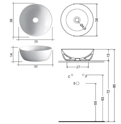 Nic-Design Умивальник на стільницю Nic Design Ovvio 38x14 см, білий матовий (001446003)