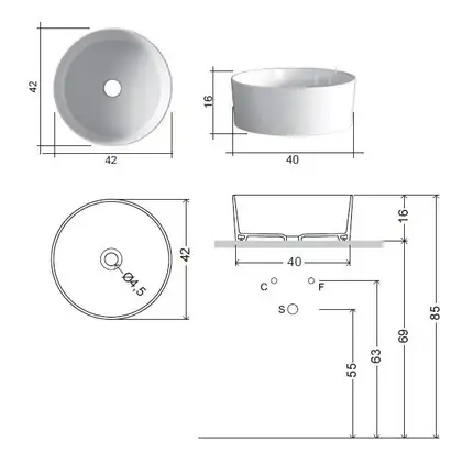 Nic-Design Умивальник на стільницю Nic Design Ovvio 42х16 см, білий глянець (001451001)