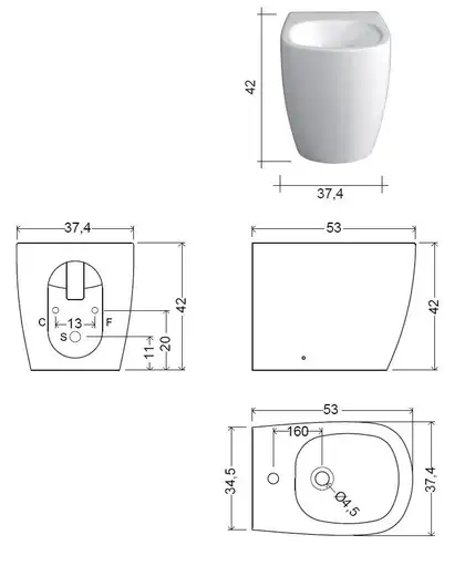 Nic-Design Біде підлогове Nic Design Ovvio 37,4х53х42 см, Polvere матовий (004432057)