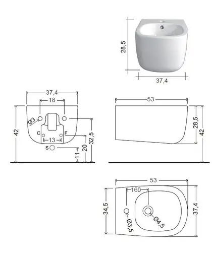 Nic-Design Nic Design Ovvio Біде підвісне, Antracite матовий (004434013)