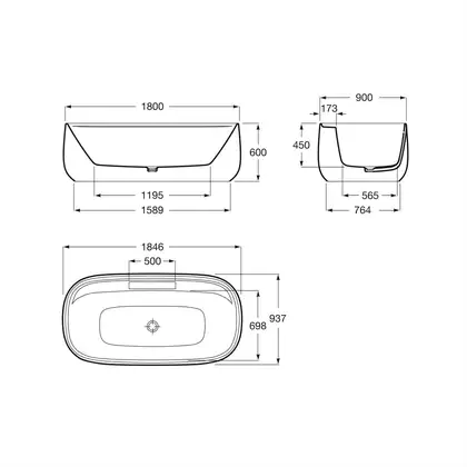 Ванна з штучного каменю Surfex Roca Beyond, 180х90, з сифоном (A248452000) Ванна з штучного каменю Surfex Roca Beyond, 180х90, з сифоном (A248452000)