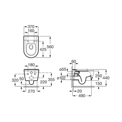 Унітаз підвісний Roca Inspira Square Rimless 56х37, білий (A346527620)