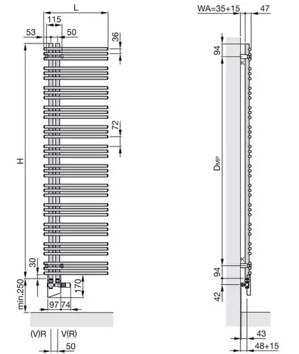 Полотенцесушитель електричний Zehnder Yucca Asym 1329х578 300 Вт, хром (YAECR-130-60/GD Chrome) (YAECR-130-60_GD Chrome)