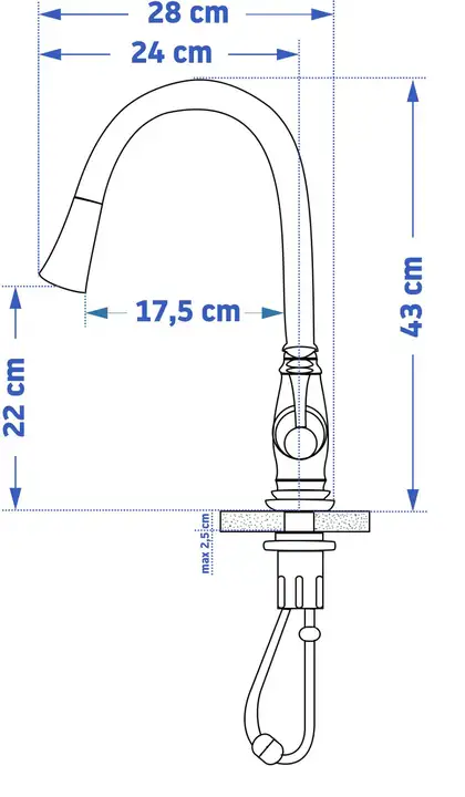 Rea Deco Old Змішувач для кухні, чорний високий (REA-B0182)