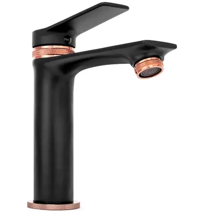 Смеситель для раковины (умывальника) REA VIRAL BLACK ROSE GOLD низкий (REA-B2025)