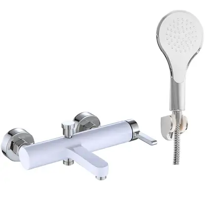 Смеситель для ванны и душа REA POLO WHITE CHROMЕ настенный с изливом (REA-B9943)